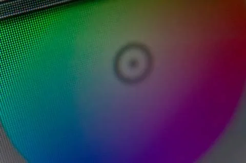 Macro Selective Focus: Pixelated Computer Screen Color Wheel Texture with B.. Foto stock