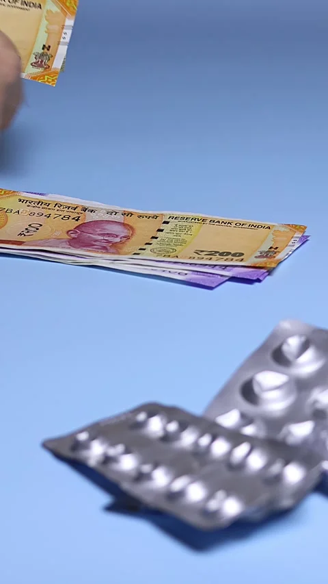 Macro shoot of man's hands counting indian rupees (INR) banknotes. Stock Footage 303243971