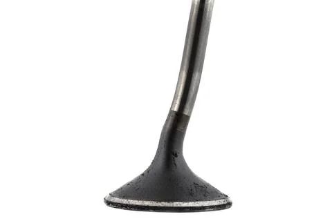 Macro shoot of warped engine valve stem, covered with soot, isolated on a whi Stock Photos