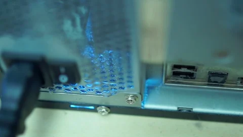 Macro shooting connectors on the back of the computer. They are dirty and dusty. 库存影片 101879504