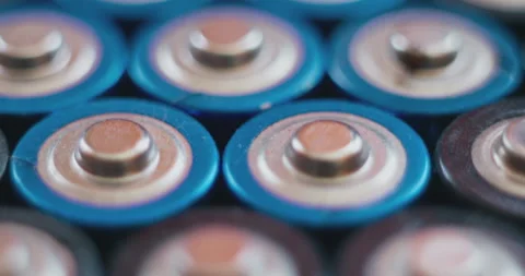 Macro shooting. Large accumulation of batteries. Smooth camera movement Stock Footage 167107458