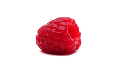 Macro shooting of one red raspberry. Rotating on white background. Stock Footage 157085615