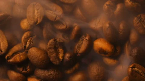 Macro shooting roasted brown and black coffee grains. Stock Footage 101550319