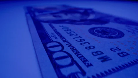 Macro Shot of $100 Bill Under UV Light 05 Stock-Footage 128203282
