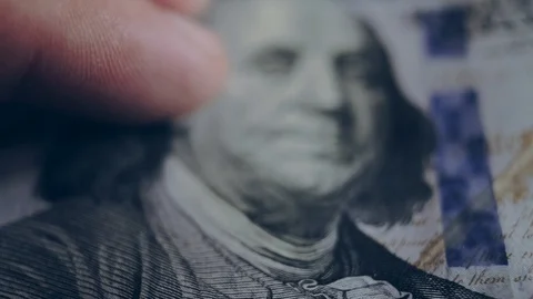 Macro shot of a 100 dollar. Hundred-dollar bills close-up Stock Footage 86323025