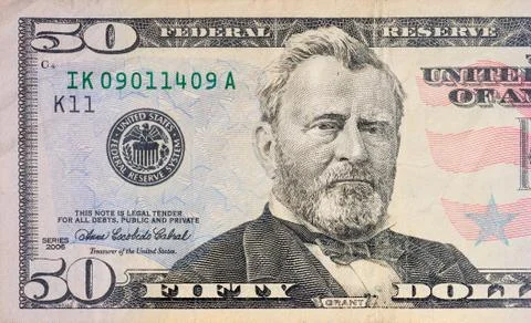 Macro shot of a 50 dollar Stock Photos