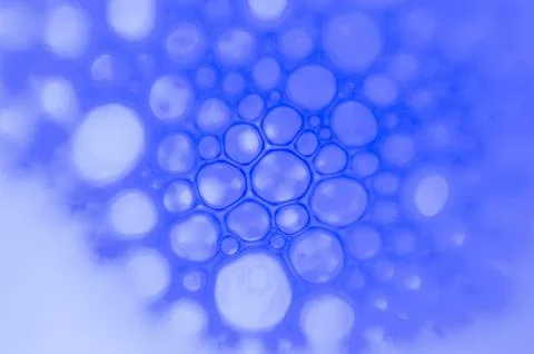 Macro shot of the abstract soap bubbles on a blue background Stock Illustration