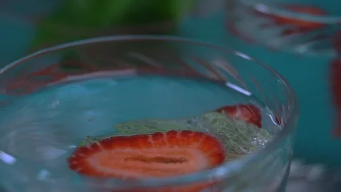 Macro shot of adding straw into the glass Stock Footage 92052708