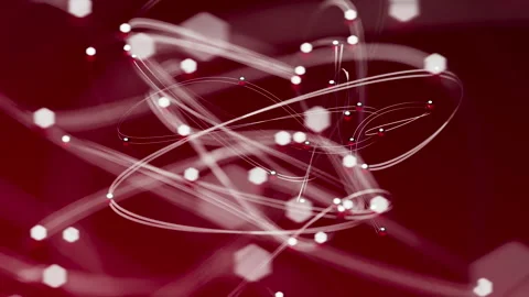 Macro shot animation with shiny lines connecting metallic spheres Stock Footage 318348529