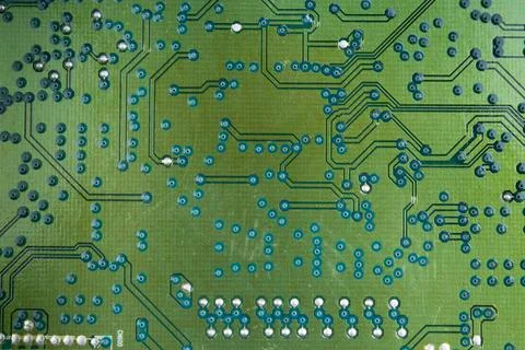 Macro shot of back side circuit board. Top view with copy space. Stock Photos
