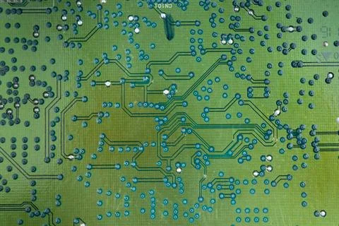 Macro shot of back side circuit board. Top view with copy space. Stock Photos