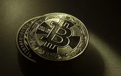 Macro shot of a bit coin crypto Stockfoto's
