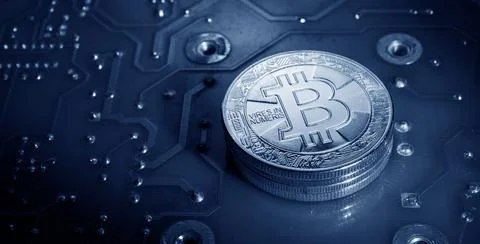 Macro shot of a bit coin crypto Stock Photos