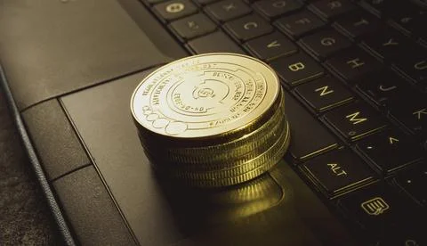 Macro shot of a bit coin crypto Foto stock