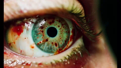 Macro Shot Of Bloddy Infected Human Eye, Extreme Close-Up Of Eye Video 4K Stock Footage 278529112
