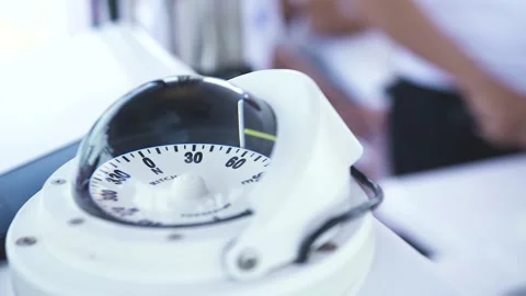Macro shot on the boat compass use for navigation in the ocean. Stock Footage 136428653