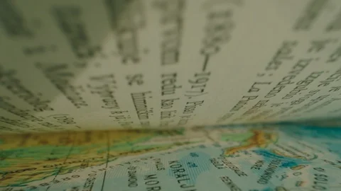 Macro shot of a book with world map Stock-Footage 112225461
