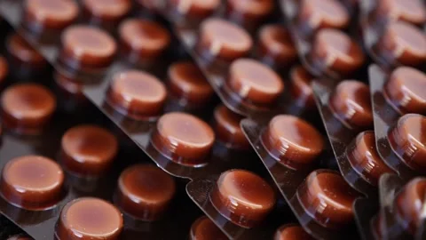 Macro shot of bunch of tablet packets placed one over another 動画素材 147699469