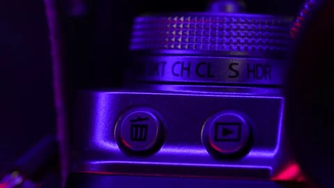 Macro shot of camera buttons, optical wheel. DSLR or mirrorless photography,  Stock Footage 172467278
