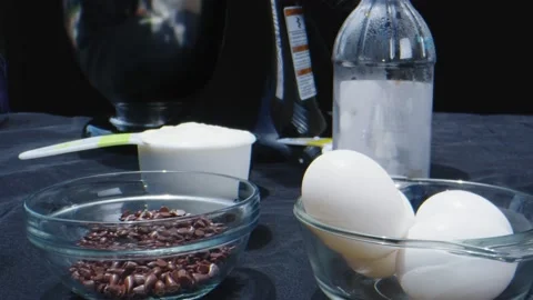 Macro shot of chocolate cake ingredients before mixing Stock Footage 131690457