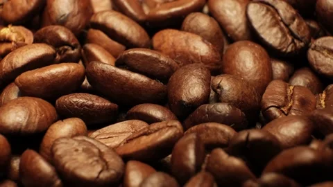 Macro shot of coffee beans. camera flight over coffee zorns . super macro. Stock Footage 217353678