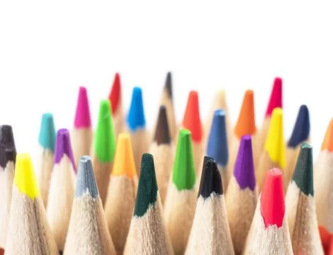 Macro shot colored pencils pattern isolated on white background. Set of mul.. Stock Photos