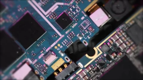 Macro shot of a computer circuit board rotating background. Stock Footage 270453149