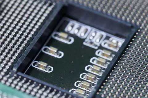Macro-shot of computer microchip processor 스톡 사진