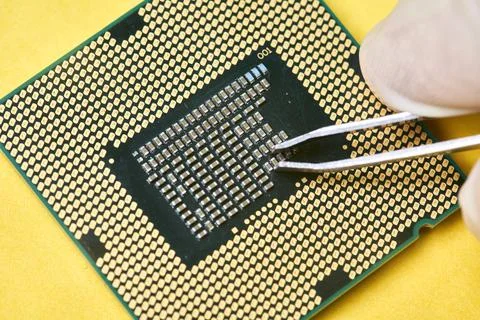 Macro-shot of computer microchip processor Stock Photos