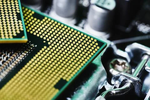 Macro-shot of computer microchip processor Foto stock