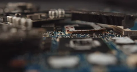 Macro Shot Of Computer Motherboard With Chips, Transistors, And Circuits. Stock Footage 149822772