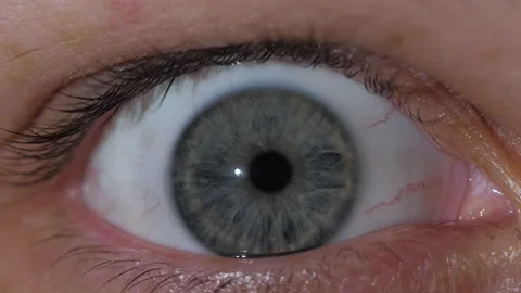 Macro shot of contraction the gray pupil of a wide-open human eye 스톡 동영상 171590941