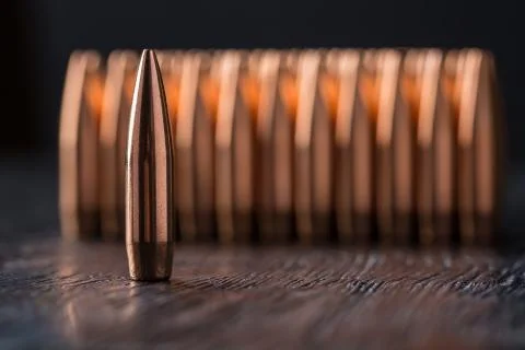 Macro shot of copper bullets Stock-Fotos