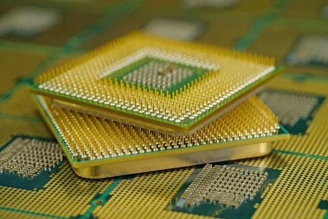 Macro shot of CPU showing fine pin details for technical and stock photograph Stock Photos