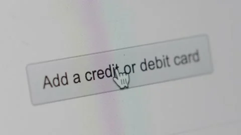 Macro shot of cursor clicking add credit card or debit card. Stock Footage 199262119