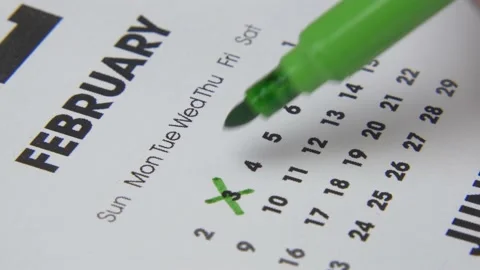 Macro shot date of month on calendar circled by color marker. Stock Footage 143195730