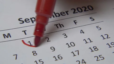 Macro shot date of month on calendar circled by red marker. Stock Footage 143195800