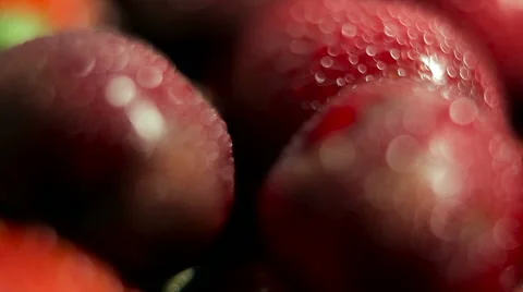 A macro shot. de-focused scene. cherries with drops of dew Stock Footage 61214906