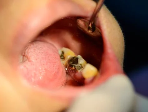 Macro shot of dentist checking a broken teeth Stock Photos