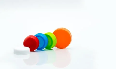 Macro shot detail of different size of white, green, red, blue and orange col 库存照片
