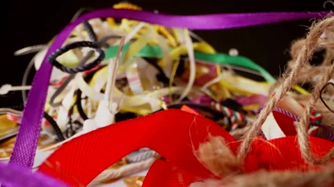Macro shot of different colored tapes and ropes for decoration and handmade 스톡 동영상 236535115