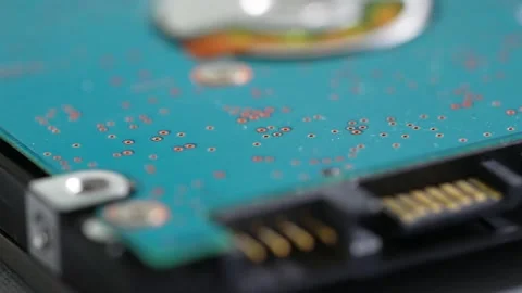 Macro shot of disk, usb. Computer part, Technology concept. Video stock 173110987