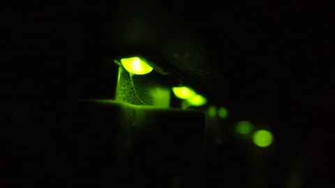 Macro shot dusty active network port switch with blinking green lights Stock Footage 111720371