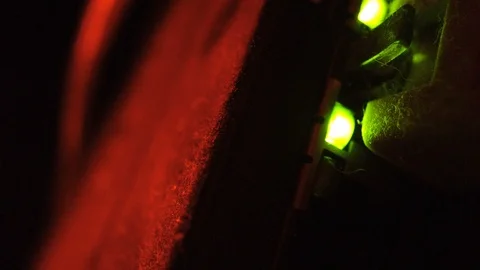 Macro shot dusty active network port switch with blinking green lights Stock Footage 111720724
