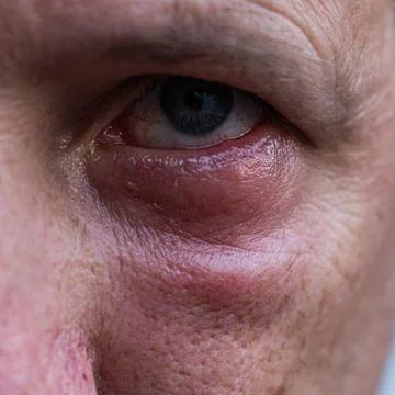 Macro shot of an elderly person's eye with visible wrinkles and details Foto stock