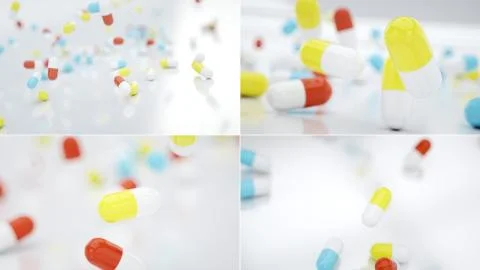 Macro shot of falling pills 写真素材