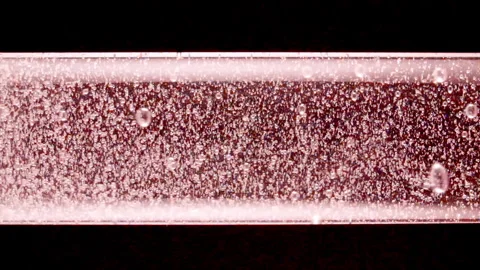 Macro shot of fine air bubbles rising in water in glass test tube on black Stock Footage 261531043