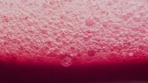 Macro shot of fine bubbles rising, In A glass with pink Liquid, slow motion Stock Footage 131109475
