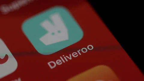 Macro shot of finger launch Deliveroo app Stock Footage 134335635