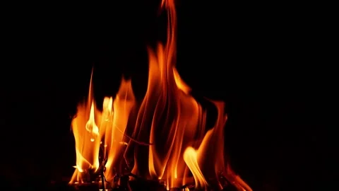 Macro shot of fire on woods, View of woods burning with black background Vídeo Stock 148207964